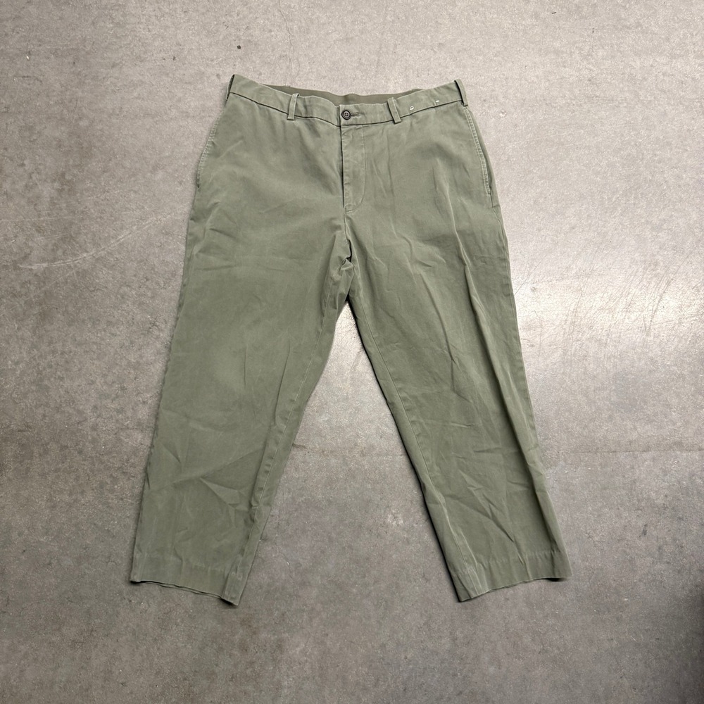 Mens Olive Green Cotton Twill Straight Leg Flat Front Chino Pants 35x26